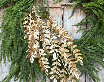 GoldFern Spray, Gold Christmas Tree Spray - 28" Gold Leaf Floral