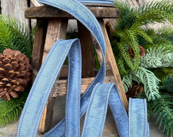 French Blue Dupioni Wired Ribbon: 1-Inch, 10 Yards