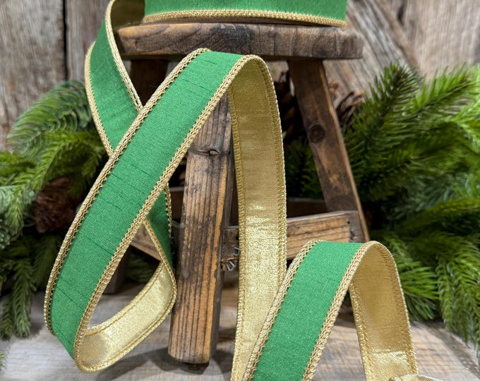 1" Kelly Green Ribbon, Green Gold Ribbon, Christmas Ribbon
