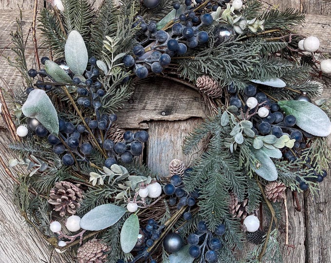 24" Christmas Blueberry Wreath, Christmas Wreath, Blueberry Winter Wreath, Christmas Natural Wreath, Christmas Wreath, Artificial
