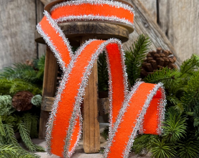 1" Orange and Silver Halloween Ribbon, Halloween Ribbon