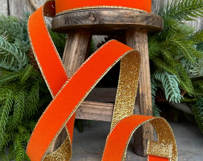 1" Orange Gold Ribbon, Farrisilk Ribbon, Orange Gold Gleam Ribbon, Halloween Ribbon, Fall Ribbon, Designer Ribbon, RS203-52