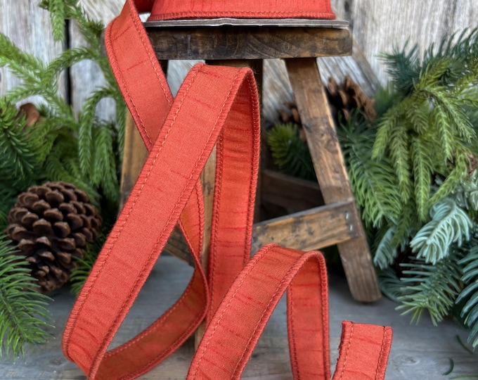 7/8" Pumpkin Orange Dupioni Ribbon, Orange Ribbon, Fall Ribbon, Christmas Ribbon