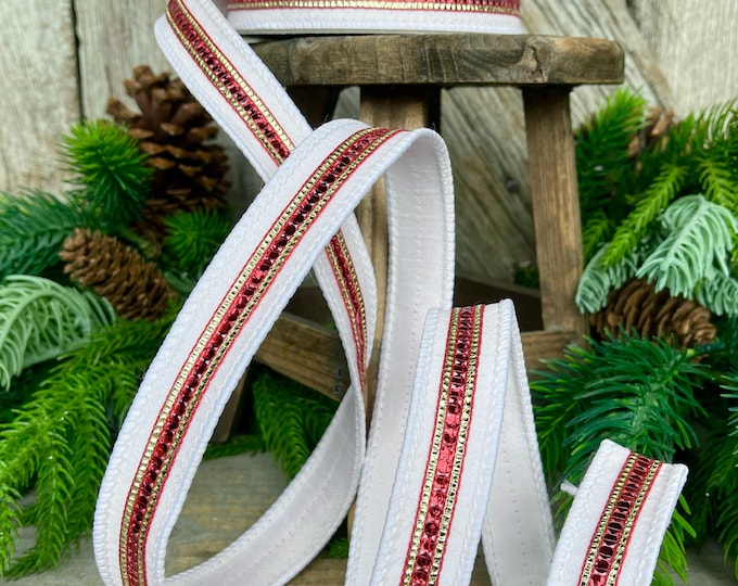 1" Red White Twinkle Trim Ribbon, Farrisilk ribbon, Red Jeweled RIbbon, White & Red Ribbon, Red Christmas Ribbon, Designer RIbbon, RK756-01
