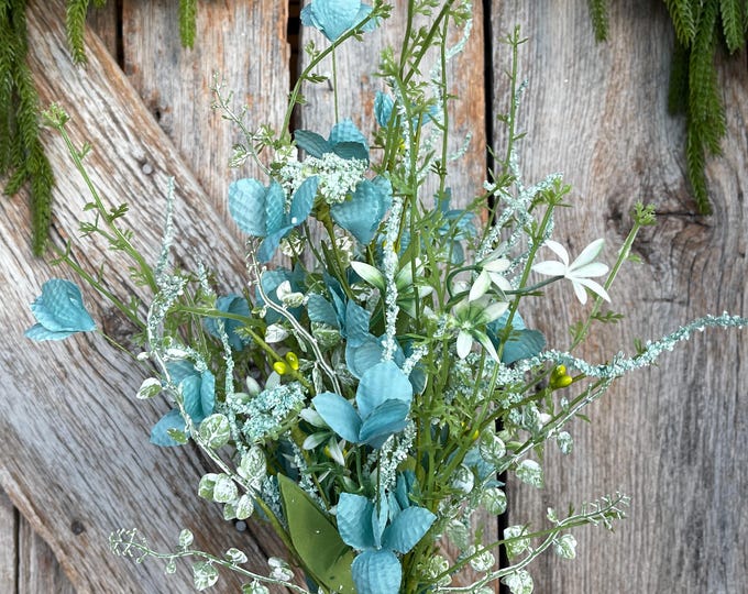 22" Turquoise Blue Floral Filler Bush, Aqua Blue Greenery Bush