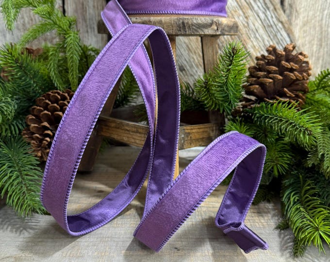 1" Purple Velvet Ribbon, Christmas Ribbon, Purple double sided velvet ribbon