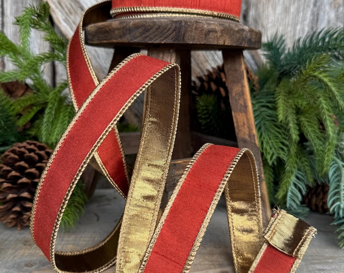 1" Copper Orange Ribbon, Fall Wired Ribbon, Designer Ribbon