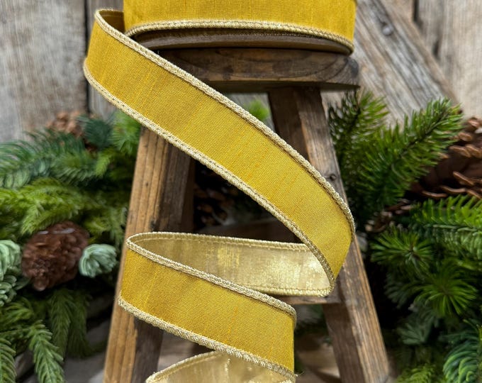 1" Yellow Gold Ribbon, Wired RIbbon, Christmas Ribbon