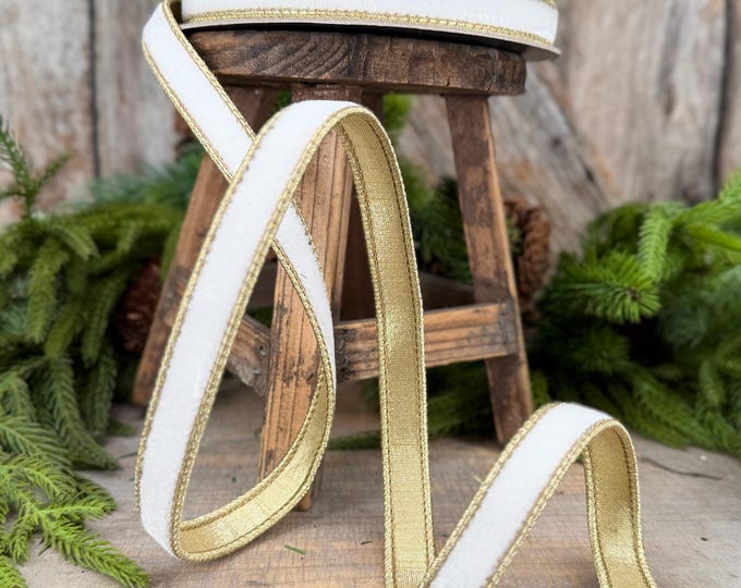 3/4" Ivory Flashy Velvet Ribbon, Farrisilk Ivory Velvet Ribbon, Christmas Ribbon
