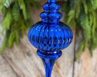 10" Royal Blue Finial Ornament, Blue Christmas Ornament