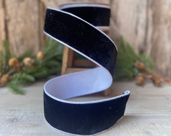 Black and white velvet, 2.5" wired black velvet, Halloween ribbon, Christmas ribbon, 2 tone velvet, Farrisilk Velvet, Velvet Ribbon, luxury