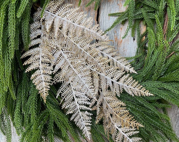 29" Gold Fern Spray, Christmas Fern Spray, Frosted Fern