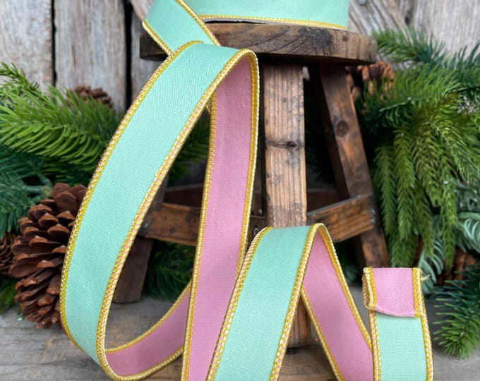 1" Green PInk Pastel Ribbon, Farrisilk Ribbon, Pretty Pastel Ribbon