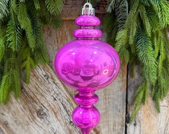 9" Hot Pink Finial Ornament, Pearlescent Christmas Tree Decoration