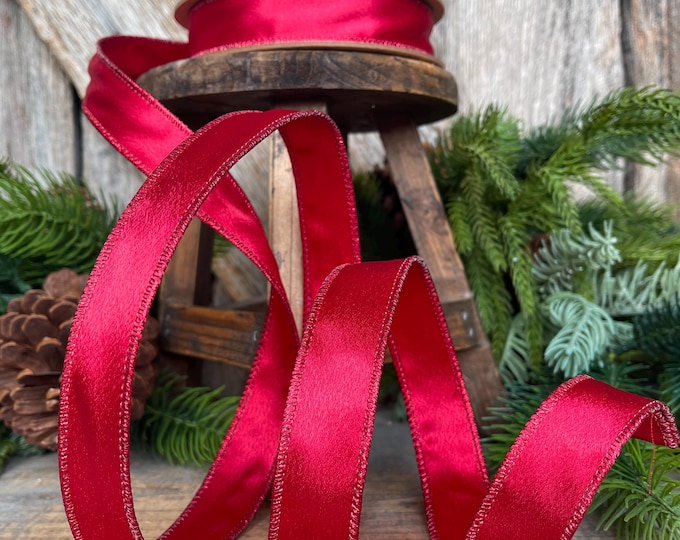 1" Red Ribbon, Christmas Ribbon, Red Ribbon, Ribbon, Red Narrow Ribbon, Wired Ribbon