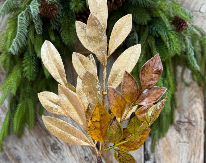 16" Gold Laurel Leaf Pick, Gold Christmas Spray