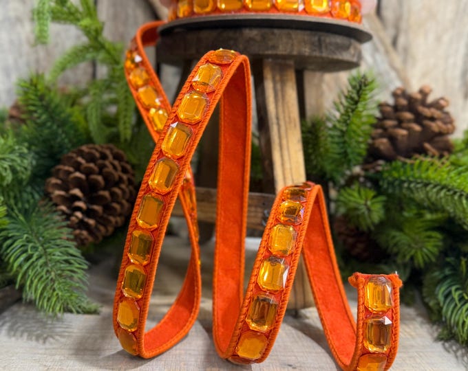 1" Orange Emerald Cut Ribbon, Orange Jeweled Ribbon, Farrisilk Ribbon, RJ017-52