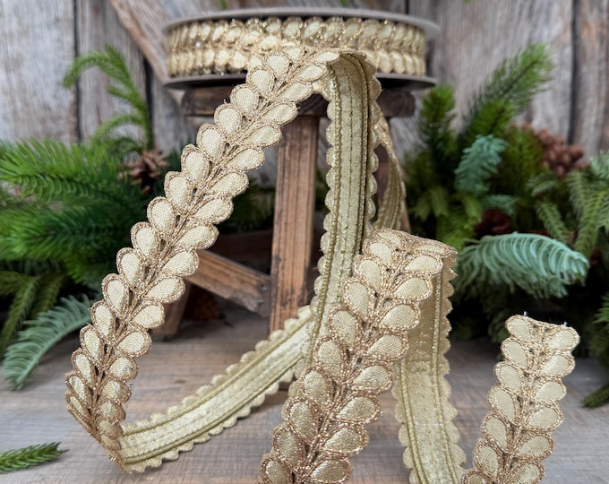 1" Gold Ribbon, Gold Gilded Garland Ribbon by Farrisilk