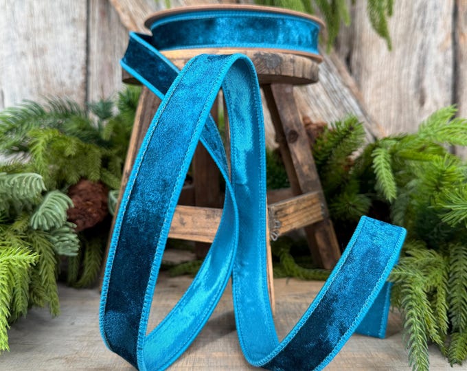 1" Turquoise Velvet  RIbbon, Christmas Ribbon