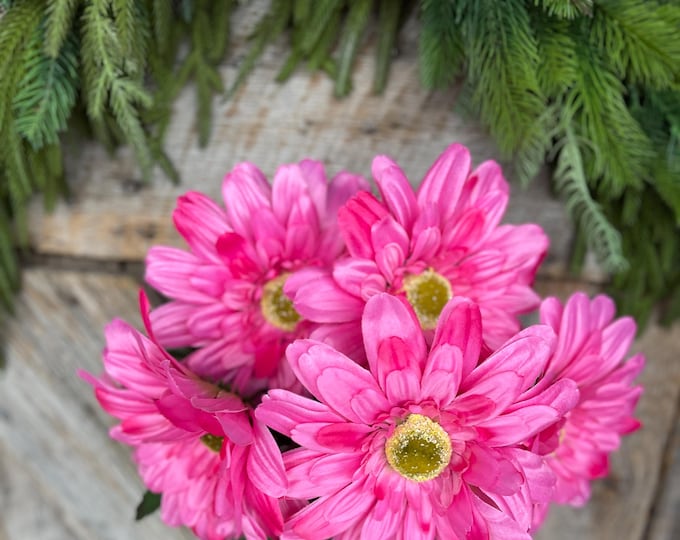 20" Hot Pink Gerber Daisy Bush, Pink Floral Spray, Artificial Daisy Bush, Floral Filler Spray, SPring Florals, Wreath Florals, 35144PK