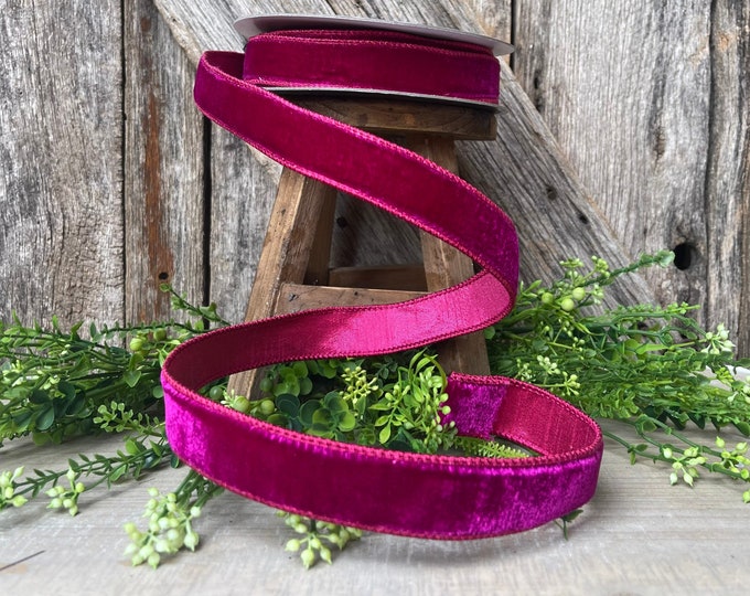 1” Hot Pink Velvet, Velvet Luster, Farrisilk Velvet, Pink Velvet Ribbon, Hot Pink Ribbon, wired ribbon, velvet ribbon, 10 yards