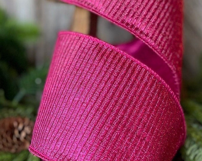 4" Hot Pink Pleated Metallic Ribbon, Fuchsia Ribbbon, Farrisilk Ribbon, Hot PInk Ribbon, Designer Ribbon, Wreath supply, Pink