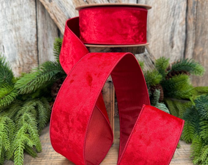 2.5" Red Velvet Ribbon, Red Velvet Ribbon, Christmas RIbbon, Heritage Velvet Ribbon