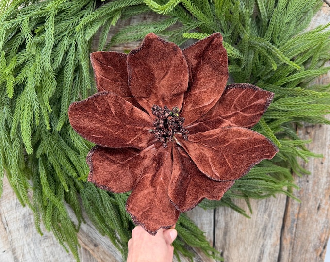 22" Chocolate Brown Velvet Poinsettia Stem