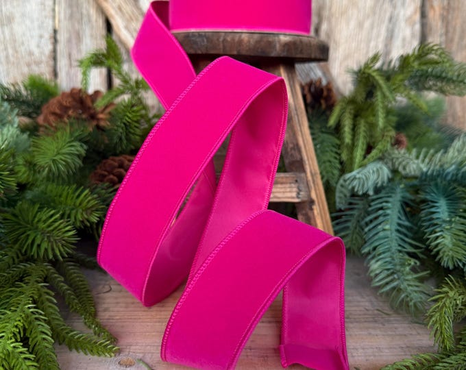 1.5" Hot Pink Velvet Ribbon, Farrisilk Ribbon, Pink Vivid Velvet Ribbon, HR011-15