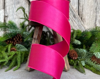 2.5" Hot Pink Wired Satin Ribbon, Farrisilk Ribbon, Satin Ribbon, Designer Ribbon, Pink Ribbon, hot pink, Craft Supply, Floral Supply