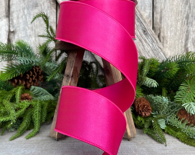 2.5" Hot Pink Wired Satin Ribbon, Farrisilk Ribbon, Satin Ribbon, Designer Ribbon, Pink Ribbon, hot pink, Craft Supply, Floral Supply