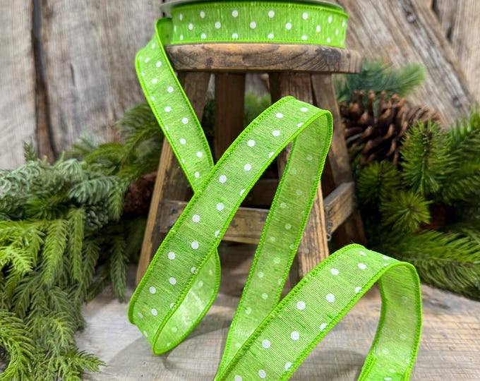 1" Lime Green Polka Dot Ribbon, Farrisilk Dashing Dots Ribbon, SR143-61