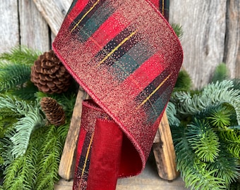 4" Red Tartan Plaid Ribbon, Christmas Plaid Ribbon