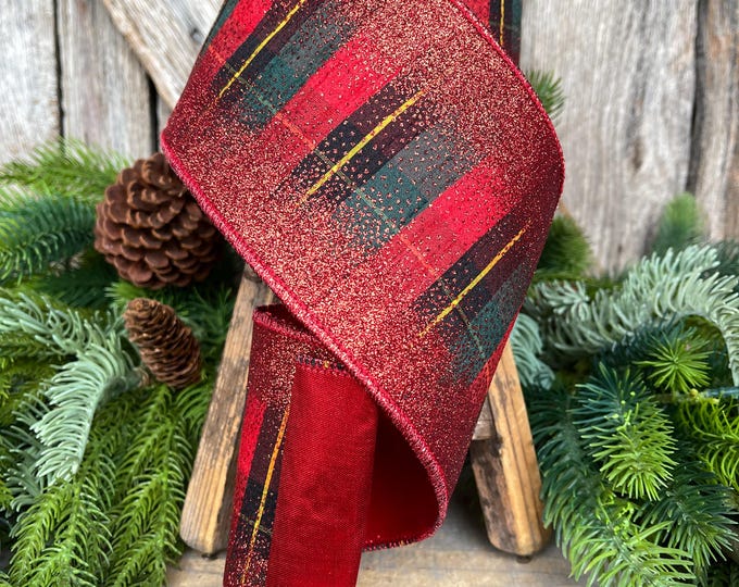 4" Red Tartan Plaid Ribbon, Christmas Plaid Ribbon