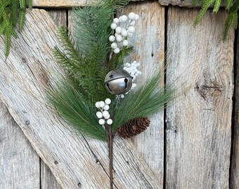 26" Pine Berry Bell Spray, Artificial Pine Spray, White Berry Spray, Christmas Pine, Winter Pine, 64222