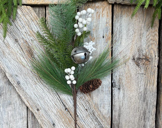26" Pine Berry Bell Spray, Artificial Pine Spray, White Berry Spray, Christmas Pine, Winter Pine, 64222