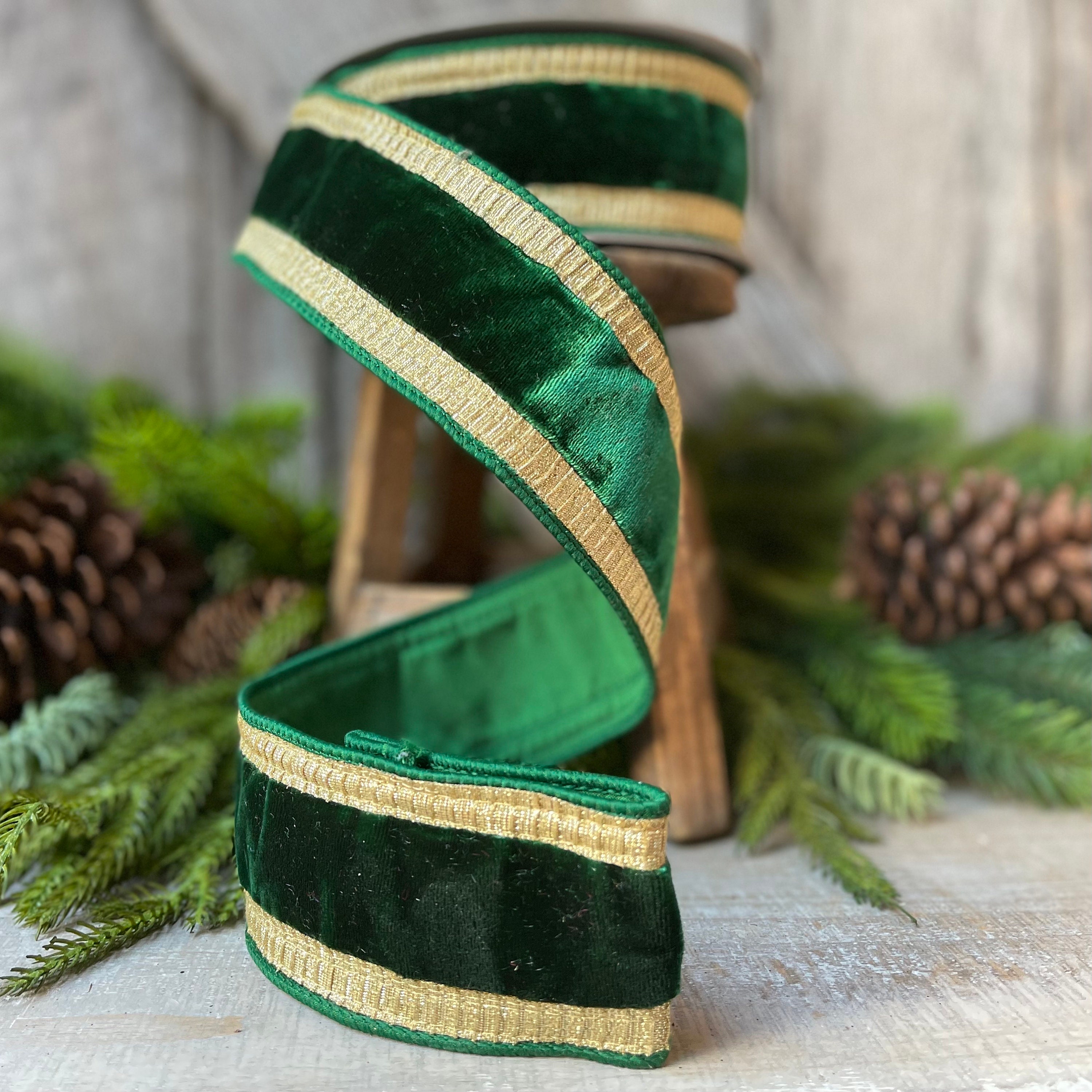 2.5 Emerald Green Pleated Borders by Farrisilk, Farrisilk Ribbon