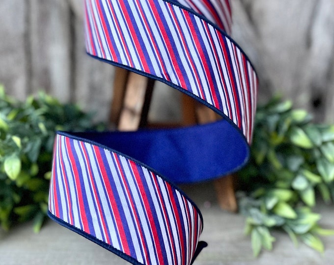 2.5" All American Patriotic Ribbon by Farrisilk, Patriotic Wired Ribbon, American Ribbon, 4th of July ribbon, Americana Decor, Wired Ribbon