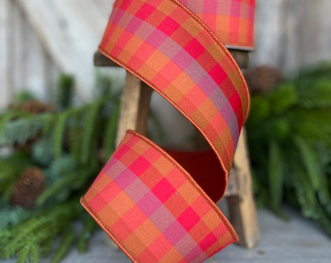 2.5" Fall Plaid Ribbon, Farisilk ribbon, Designer Ribbon, Harvest Plaid Ribbon, Fall Wreath Ribbon, Wreath Supply, Floral Supply, RK505-32