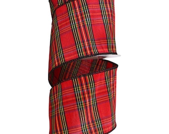 4" Red Christmas Plaid, Woodsy Christmas Ribbon, Christmas Plaid Ribbon, Red and Gold Plaid, Wired Ribbon, Red Plaid Ribbon, Seasonal Decor