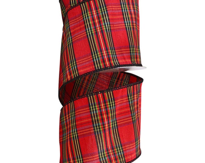 4" Red Christmas Plaid, Woodsy Christmas Ribbon, Christmas Plaid Ribbon, Red and Gold Plaid, Wired Ribbon, Red Plaid Ribbon, Seasonal Decor