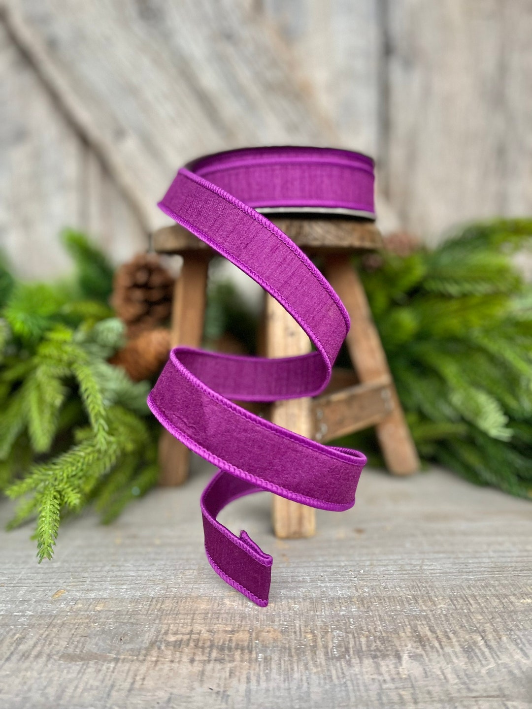 1” Purple Dupion Ribbon, Farrisilk Ribbon, Wired Ribbon, Spring Ribbon ...
