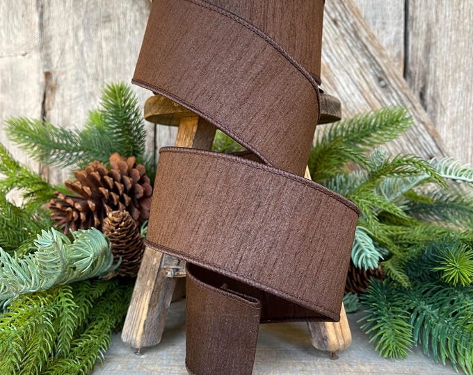 2.5” Chocolote Brown Dupioni Ribbon, Fall ribbon, Christmas ribbon, Woodsy colored Ribbon, Wired Ribbon, Farrisilk ribbon, RK609-23