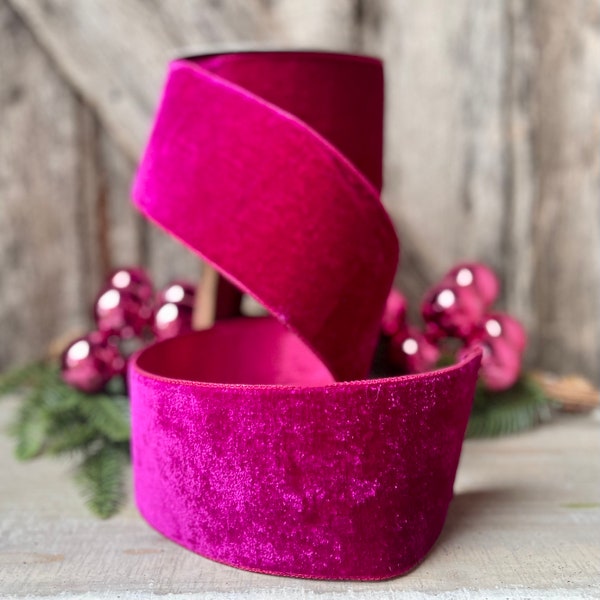 4" Hot Pink Velvet, Velvet Luster, Farrisilk Velvet, Pink Velvet Ribbon, Hot Pink Ribbon, wired ribbon, velvet ribbon, 10 yards