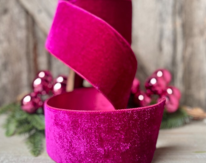 4" Hot Pink Velvet, Velvet Luster, Farrisilk Velvet, Pink Velvet Ribbon, Hot Pink Ribbon, wired ribbon, velvet ribbon, 10 yards
