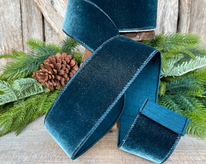 2.5" Dark Teal Velvet Luster RIbbon, Farrisilk Ribbon, Dark Teal Velvet RIbbon, Wired RIbbon, Designer RIbbon, Velvet Ribbon, RG803-19