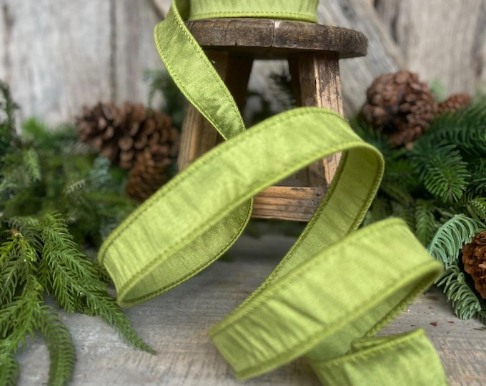 1" Moss Green Ribbon, Wired RIbbon, CHristmas RIbbon, Olive Green RIbbon, Green Grass Ribbon, Christmas Tree Ribbon, Dupioni Ribbon