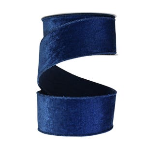 2.5&quot; Blue Velveteen Ribbon, Navy Blue  Ribbon, Blue Velvet Ribbon, Velvet Ribbon, Christmas Ribbon, Wired RIbbon, Wired Velvet