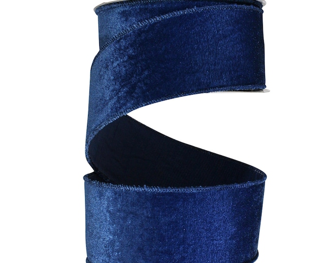 2.5" Blue Velveteen Ribbon, Navy Blue  Ribbon, Blue Velvet Ribbon, Velvet Ribbon, Christmas Ribbon, Wired RIbbon, Wired Velvet