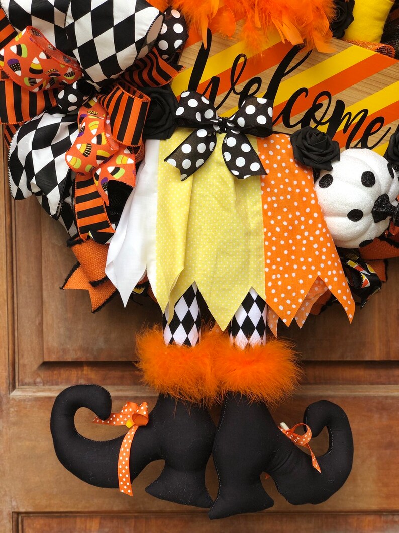 Halloween Decor Candy Corn Wreath Pumpkin Decor Witch Wreath Witch Hat Wreath Halloween Front Door Witch Decor Halloween Wreath